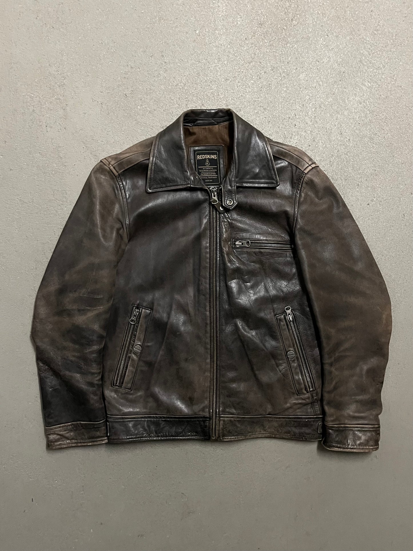 Vintage Brown Faded Redskins Leather Jacket - L