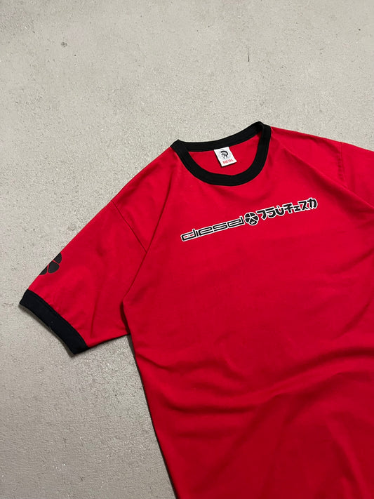 Vintage Y2K Red Black Diesel Ringer Tee - L
