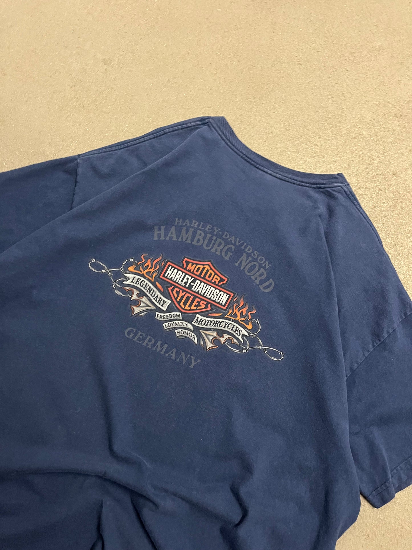 Vintage 2005 Blue Faded Harley Davidson Hamburg Tee - XL