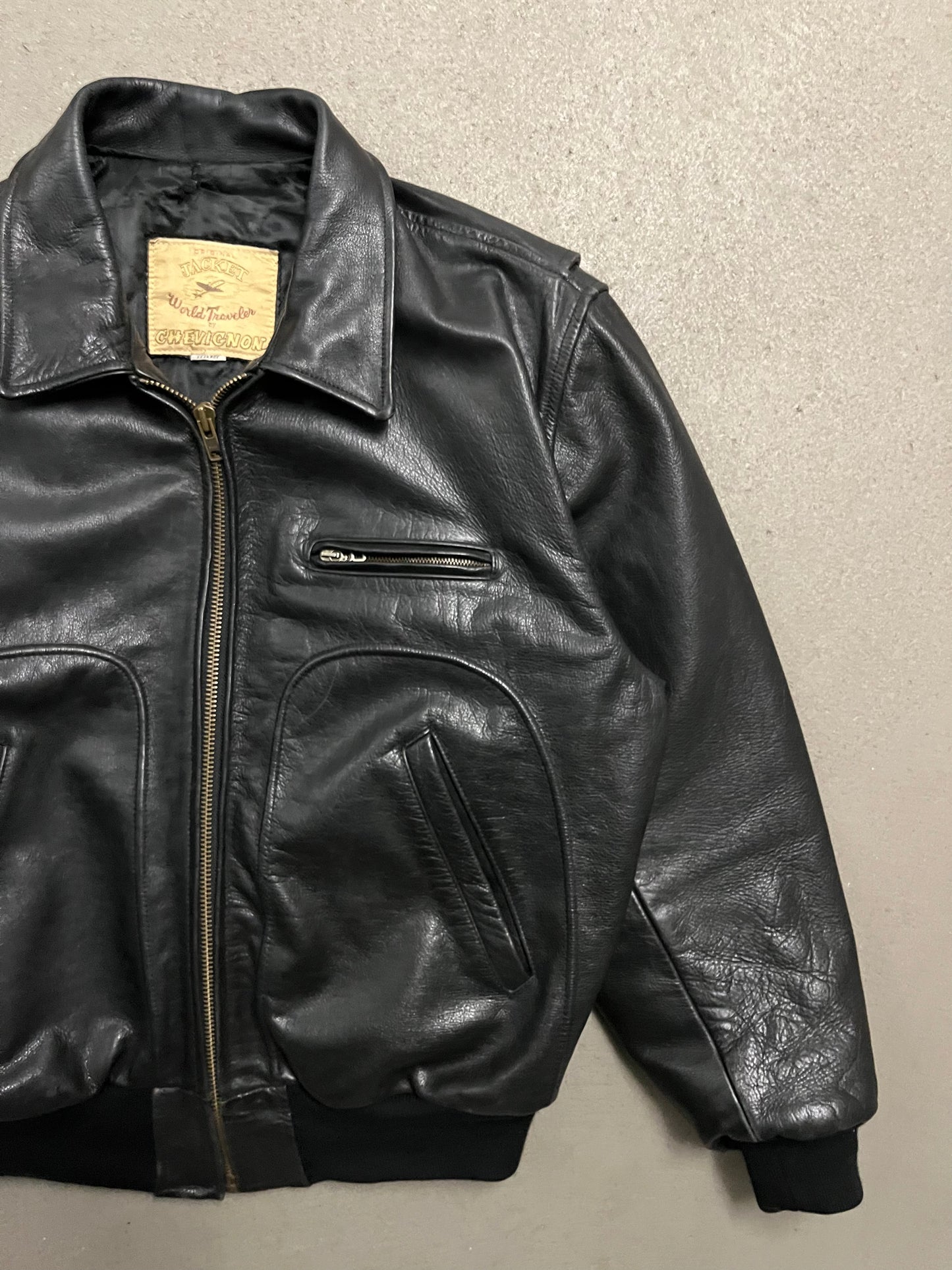 Vintage Black Chevignon Leather Jacket - XL