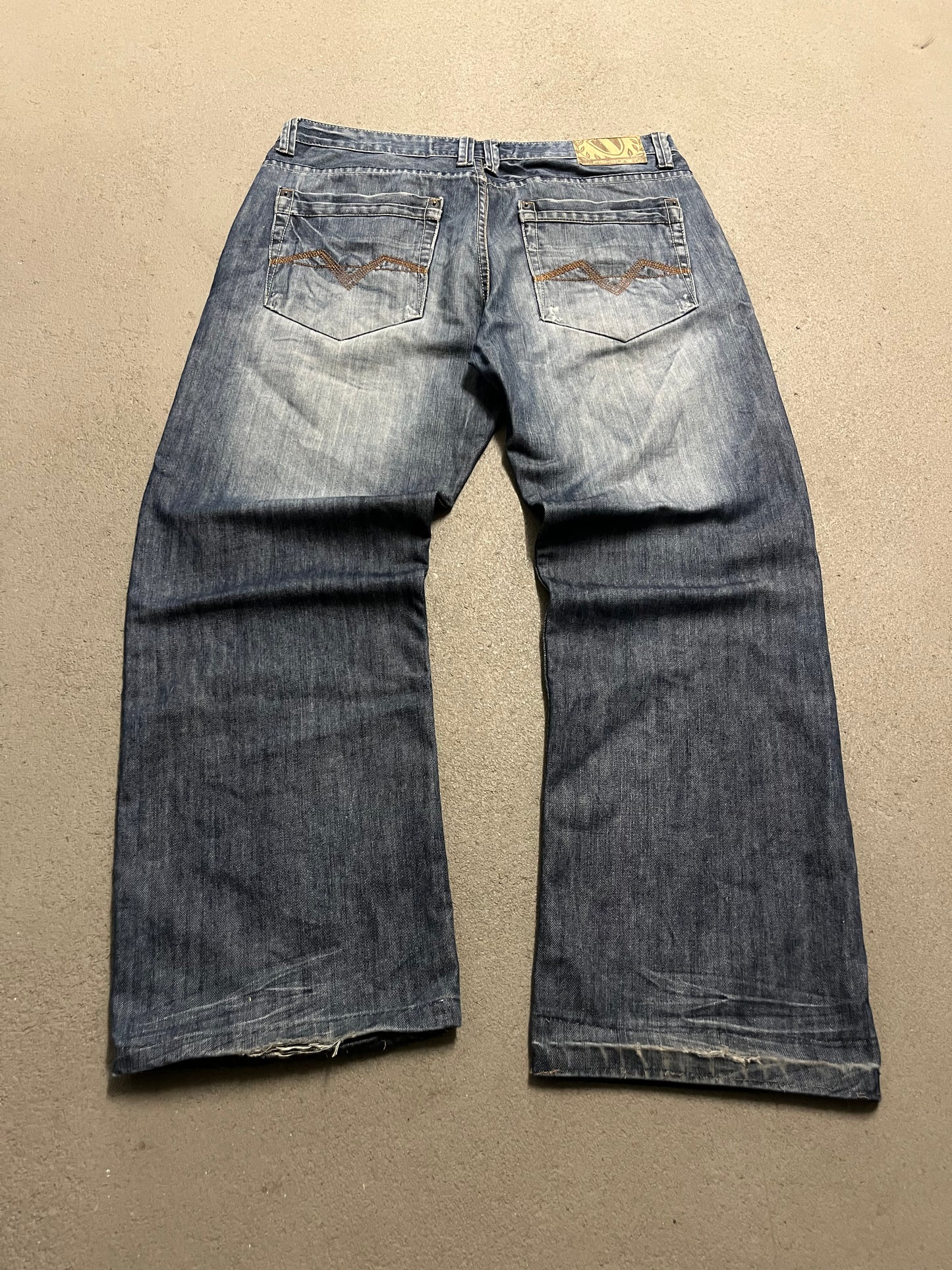 Vintage Y2K Blue Fishbone Baggy Jeans - 36/32