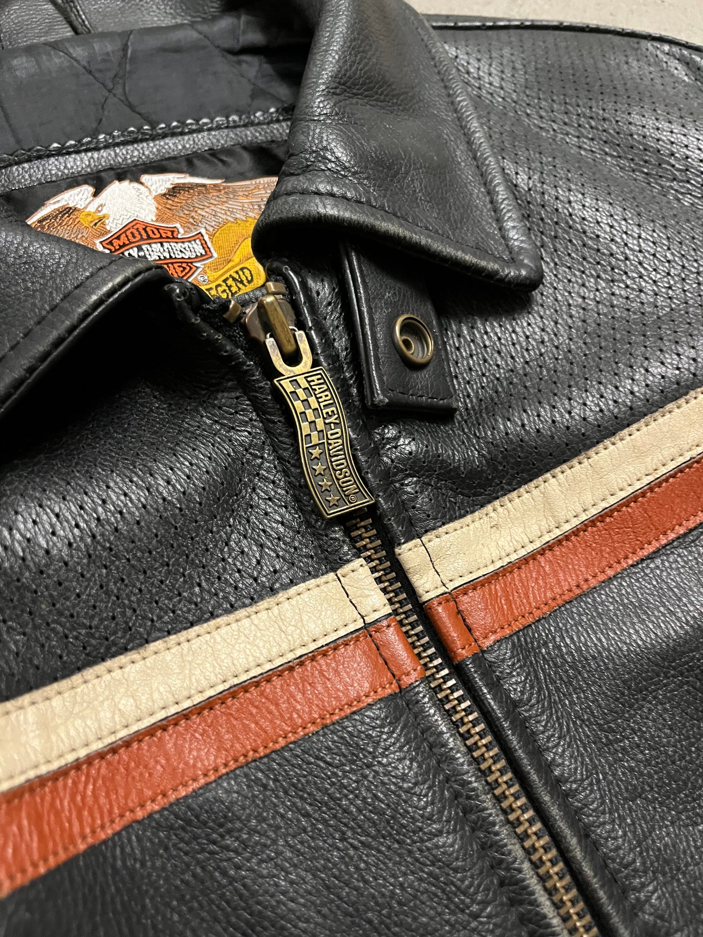 Vintage Black Red Harley Davidson Leather Jacket - M