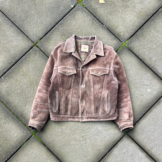 Vintage Brown Faded Diesel Suede Leather Jacket - L