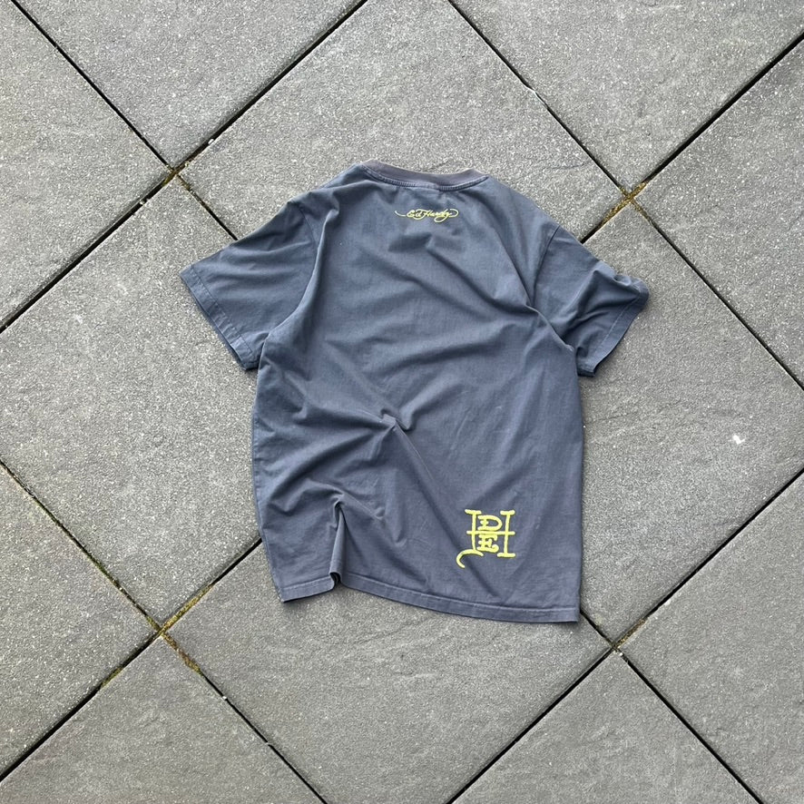 Vintage Y2K Grey Faded Ed Hardy Tee - L