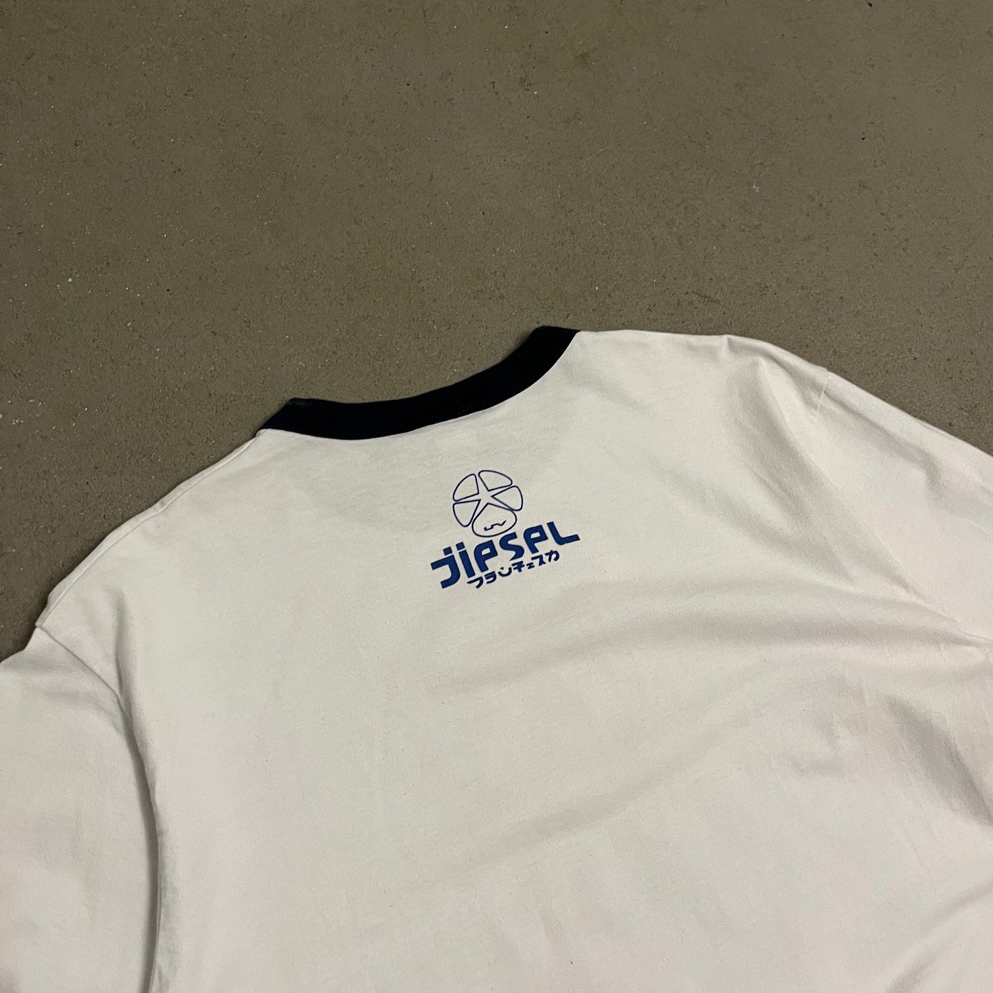 Vintage Y2K White Blue Diesel Ringer Tee - L