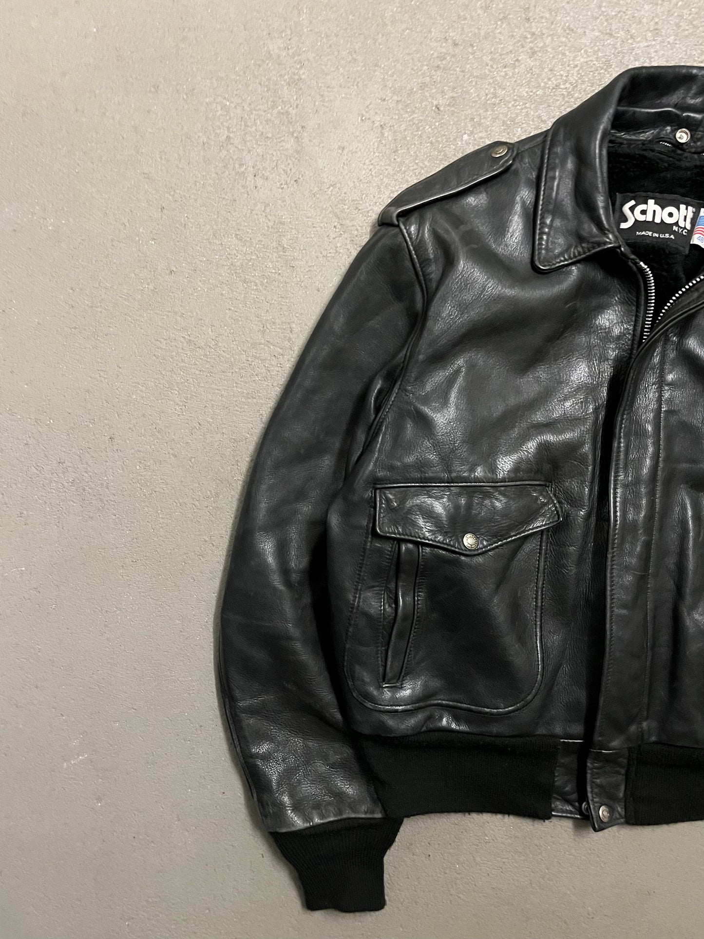 Vintage Black Schott Leather Jacket - L