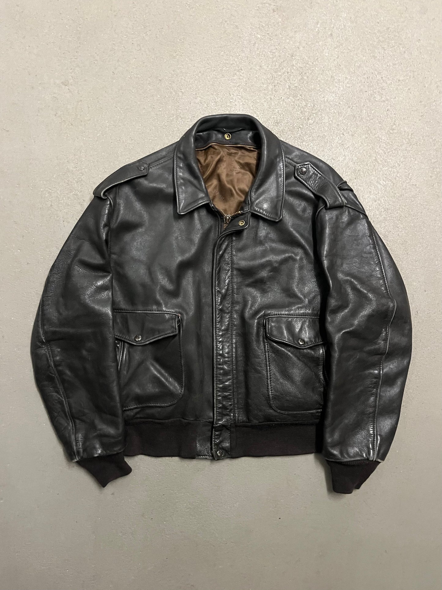 Vintage Brown Faded Schott Flight Leather Jacket - L