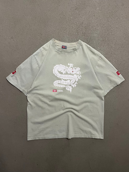 Vintage Y2K Grey Diesel Dragon Tee - L
