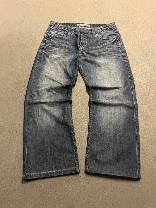 Vintage Y2K Blue Fishbone Baggy Jeans - 36/32