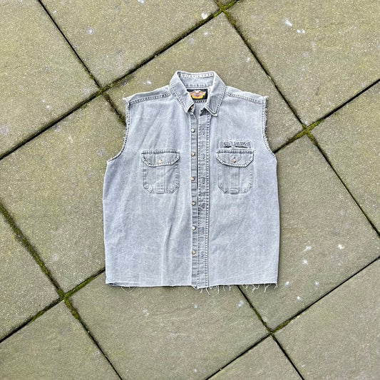 Vintage Black Faded Harley Davidson Cut Off Shirt - L