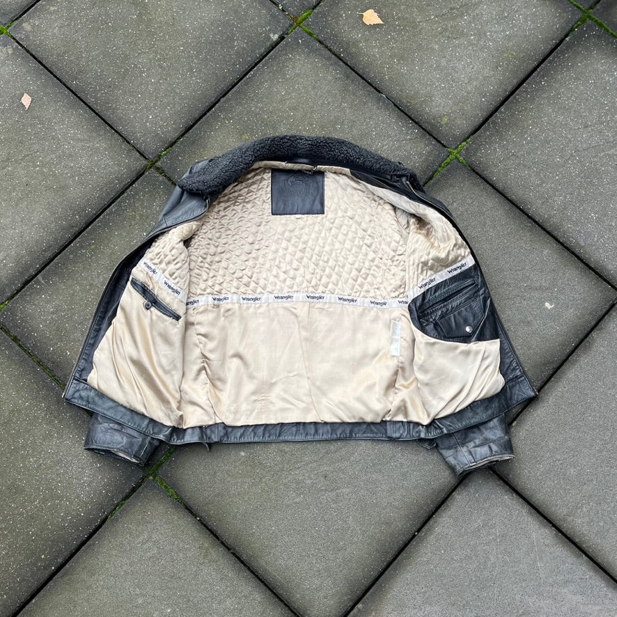 Vintage Black Faded Wrangler Leather Jacket - L