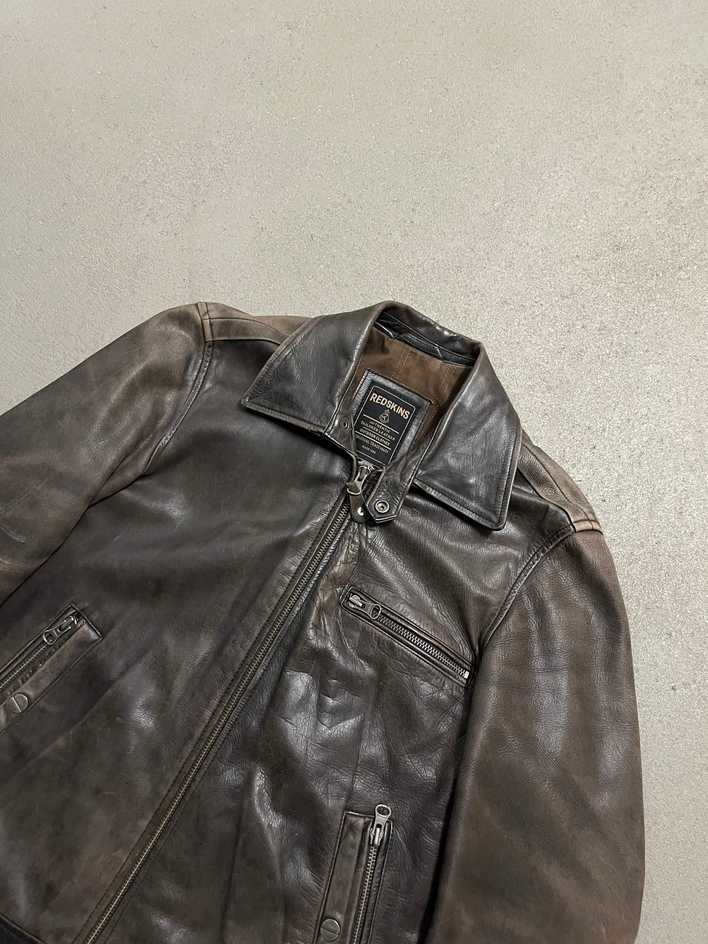 Vintage Brown Faded Redskins Leather Jacket - L