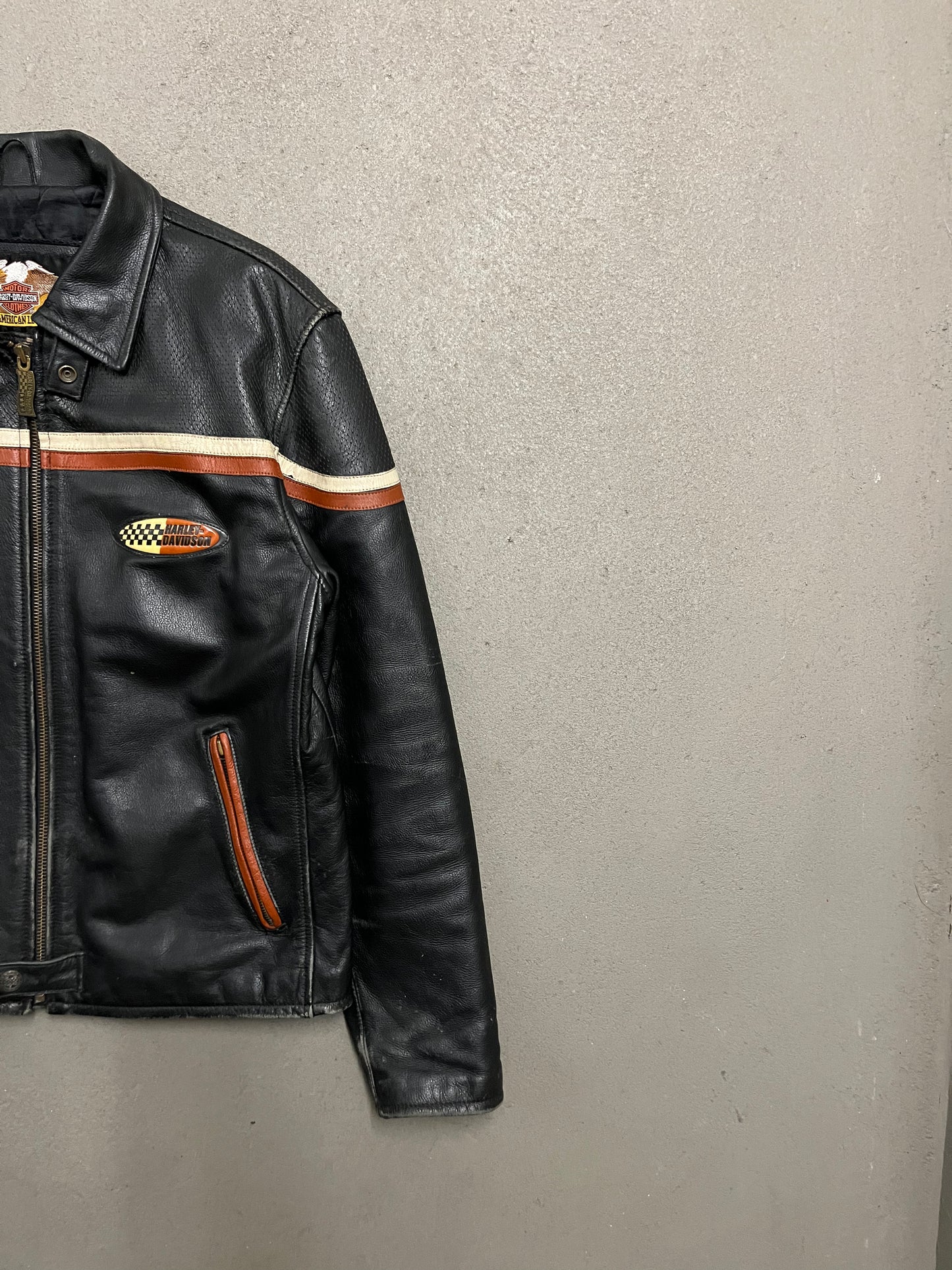 Vintage Black Red Harley Davidson Leather Jacket - M