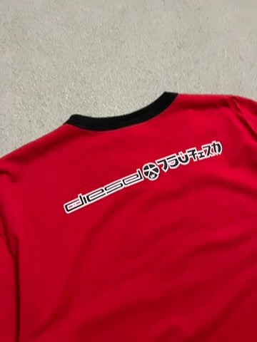 Vintage Y2K Red Black Diesel Ringer Tee - L